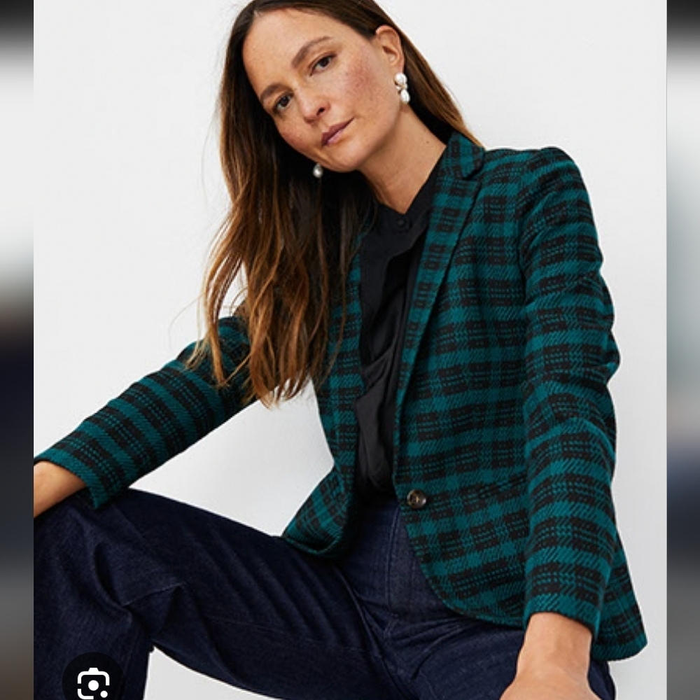 Banana Republic Factory Wool Blend Plaid Blazer with Button Closure